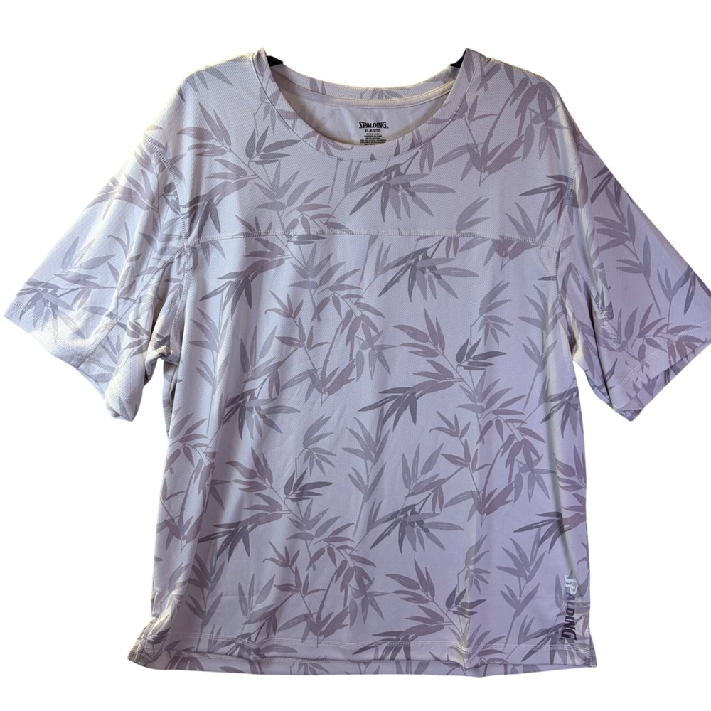 Spalding Performance T-Shirt Men XL Lilac Ash Bamboo Print Short Slv RLG0002 NEW